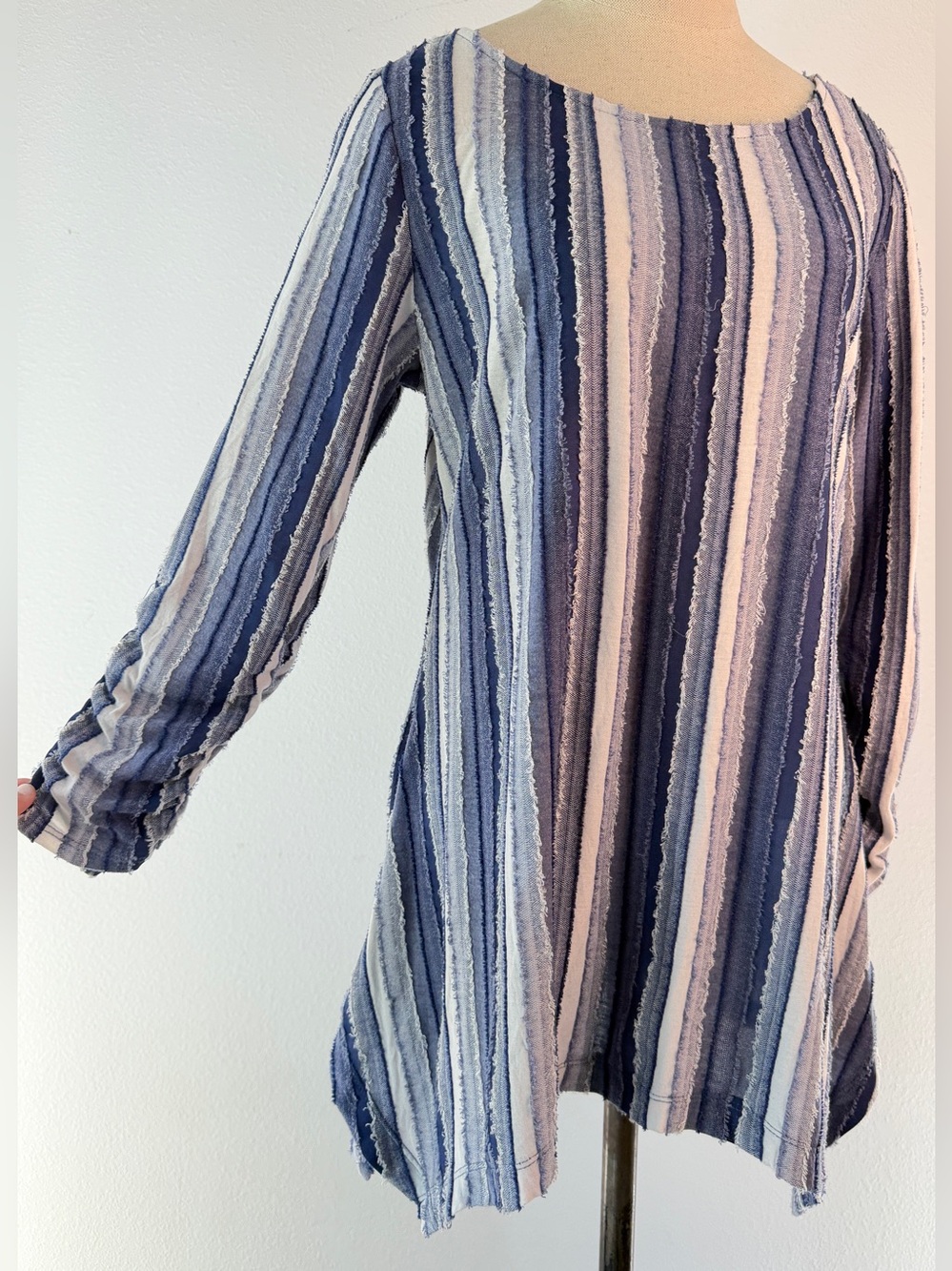 Y2K Passports Raw Trim Mesh Striped Tunic Top Boho Indie Cottagecore Sharkbite M